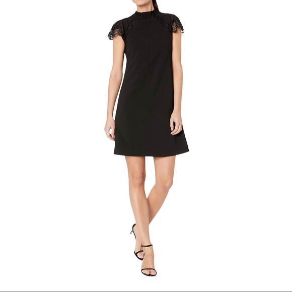 Nanette Lepore Size 10 Sheer Sleeved Fit and Flare Little Black Dress - Picture 1 of 14